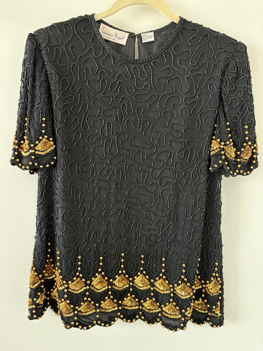 VTG 80s Silk Sequined Beaded Top Womens Sz Large Whimsigoth Glamoratti Art Deco